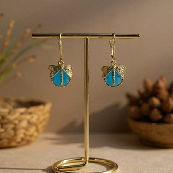 Blueberry Dragonfly Dangle Earrings - Picture 1 of 4